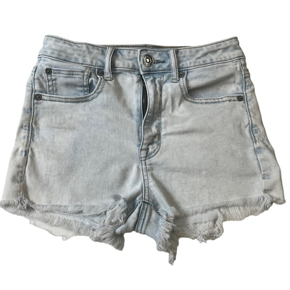 AMERICAN Eagle Light Wash Hi-Rise Shortie Denim Shorts 2 Distressed Cut Off - Picture 1 of 9